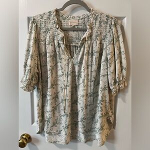 Cream and green blouse